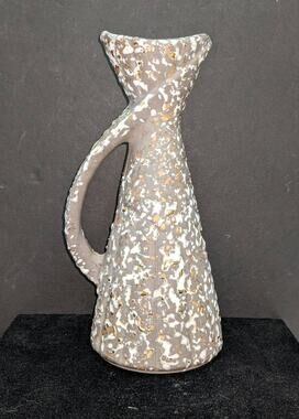 Vintage Savoy China Mid Century 24K Gold Splatterware Pitcher Vase Gray White